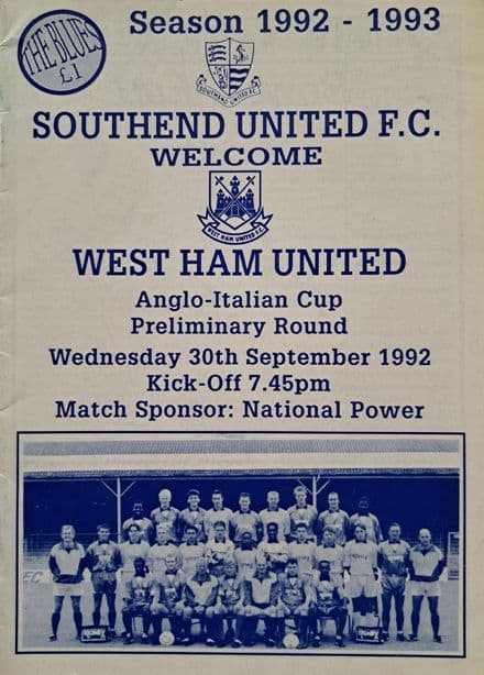 Southend v West Ham, Anglo-Italian Cup (1992, Sep 30th)