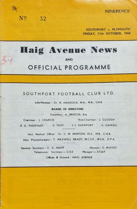 Southport v Plymouth, Div 3 (1968, Oct 11th)