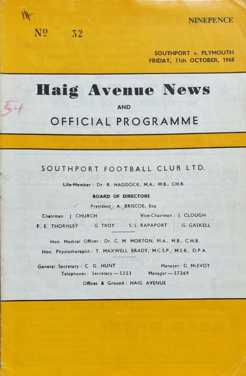 Southport v Plymouth, Div 3 (1968, Oct 11th)