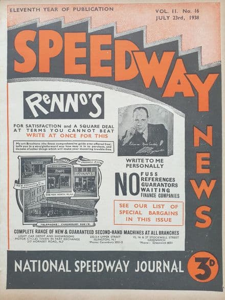 Speedway News Vol 11 No 16 (1938, Jul 23rd)