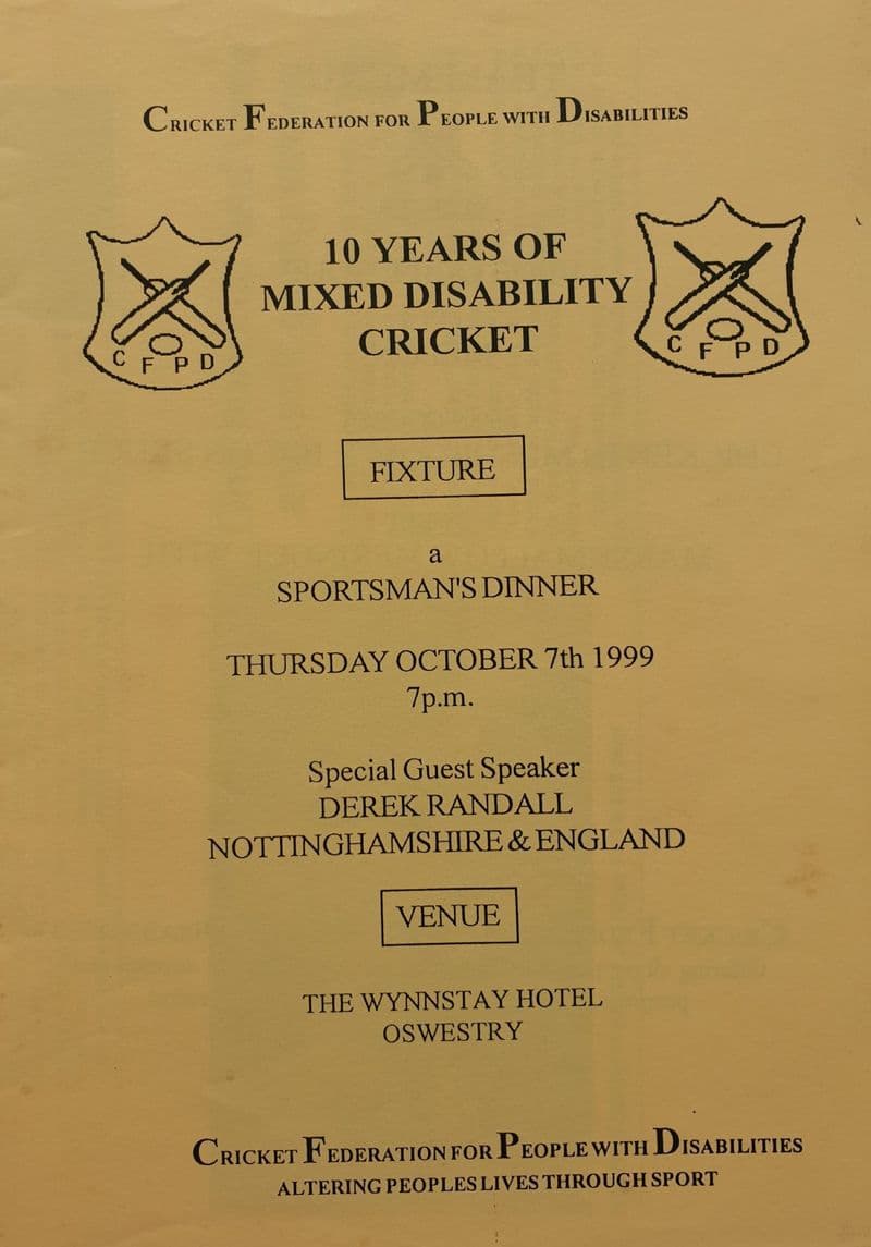 Sportsman's Cricket Dinner Menu (1999, Oct 7th) SIGNED