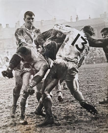 St Helens v Salford "Held in the Tackle", Press Photo (1962, Feb 17th)