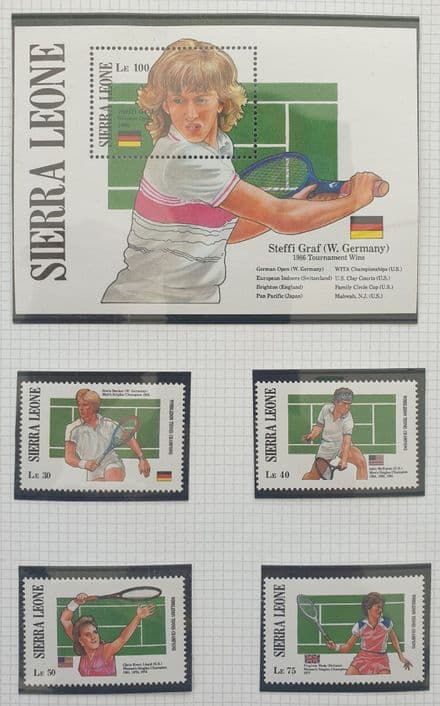 Steffi Graf Sierra Leone 100 Le Stamp plus 4 x Wimbledon Champions (1987)