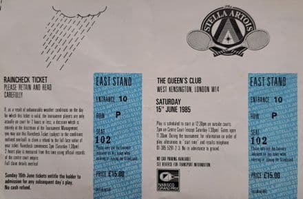 Stella Artois Raincheck Ticket (1985, Jun 15th)