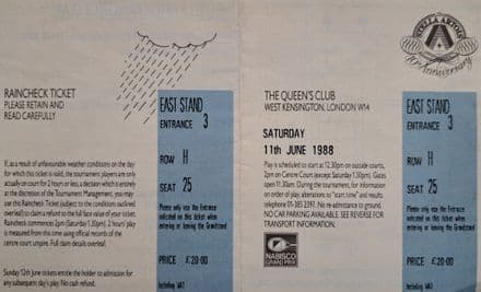 Stella Artois Raincheck Ticket (1988, Jun 11th)