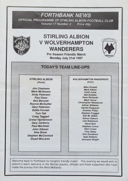 Stirling Albion v Wolves, Friendly (1997, Jul 21st)