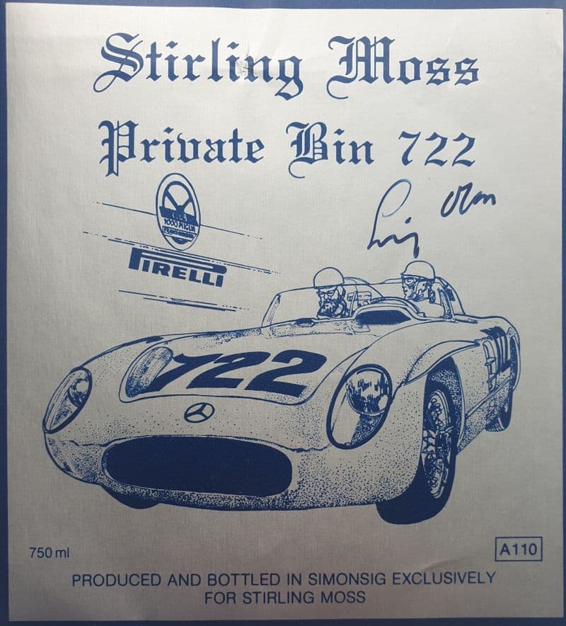 Stirling Moss SIGNED Wine Label