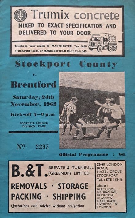 Stockport County v Brentford, Div 4 (1962, Nov 24th)