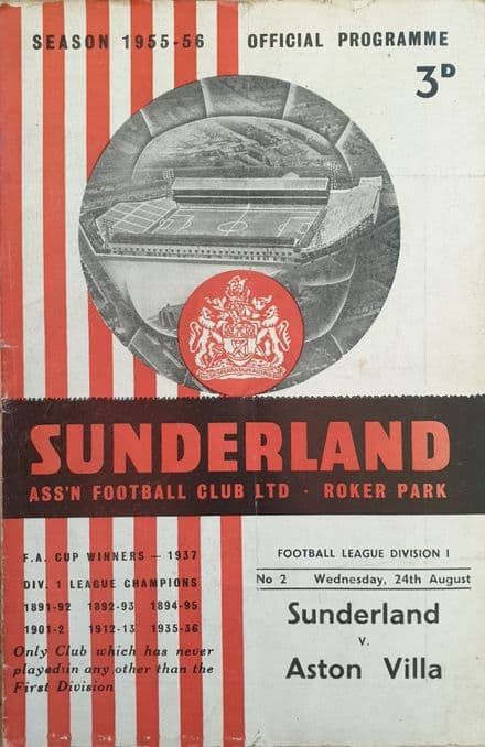 Sunderland v Aston Villa, Div 1 (1955, Aug 24th)