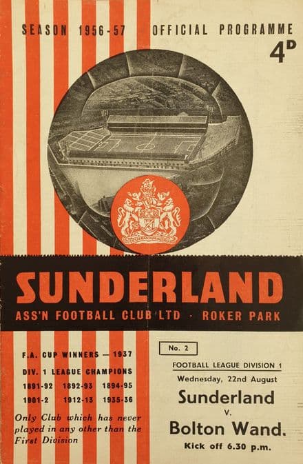 Sunderland v Aston Villa, Div 1 (1957, Sep 7th)