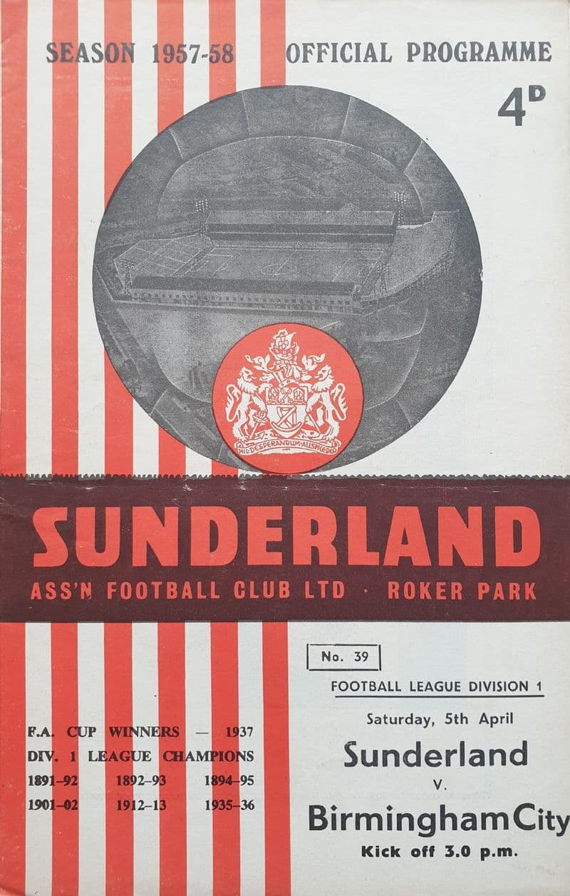 Sunderland v Birmingham City, Div 1 (1958, Apr 5th)
