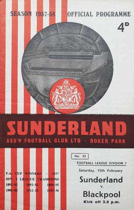 Sunderland v Blackpool, Div 1 (1958, Feb 15th)