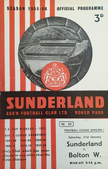 Sunderland v Bolton, Div 1 (1956, Jan 21st)