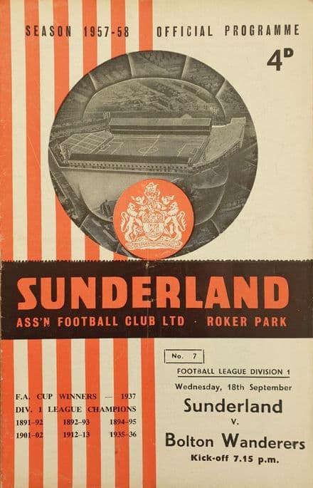 Sunderland v Bolton, Div 1 (1957, Sep 18th)