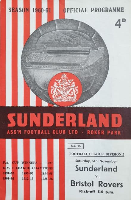 Sunderland v Bristol Rovers, Div 2 (1960, Nov 5th)