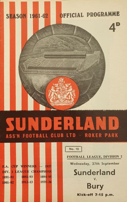 Sunderland v Bury, Div 2 (1961, Sep 27th)
