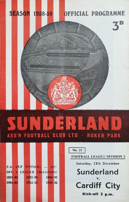 Sunderland v Cardiff, Div 2 (1958, Dec 13th)