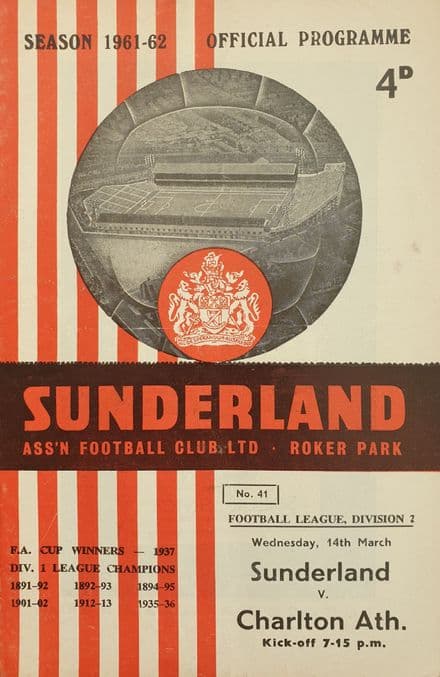 Sunderland v Charlton, Div 2 (1962, Mar 14th)