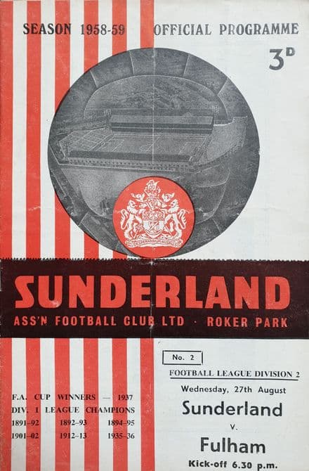 Sunderland v Fulham, Div 2 (1958, Aug 27th)