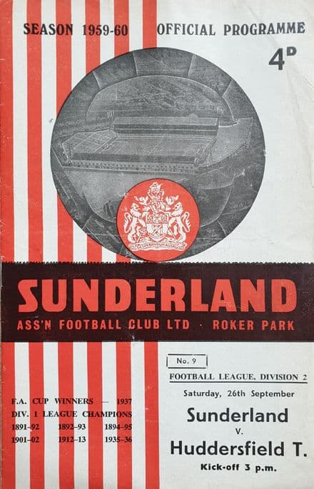 Sunderland v Huddersfield, Div 2 (1959, Sep 26th)