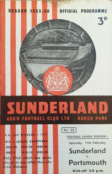 Sunderland v Portsmouth, Div 1 (1956, Feb 11th)