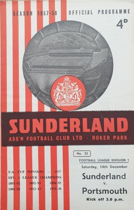 Sunderland v Portsmouth, Div 1 (1957, Dec 14th)