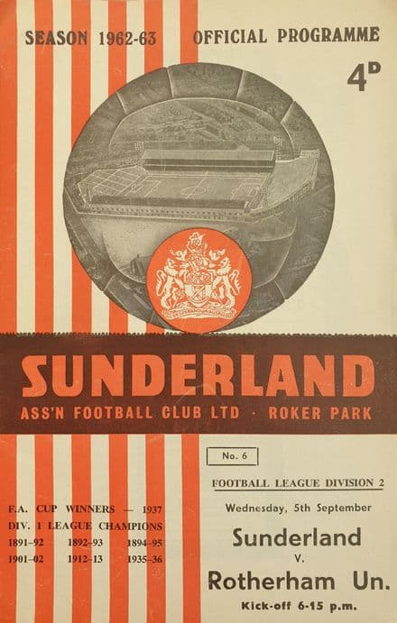 Sunderland v Rotherham, Div 2 (1962, Sep 5th)