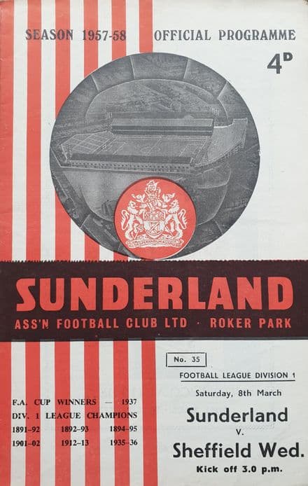 Sunderland v Sheffield Wed, Div 1 (1958, Mar 8th)