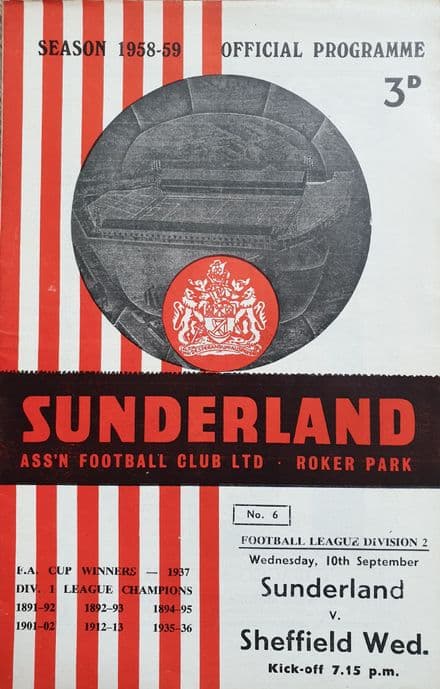 Sunderland v Sheffield Wed, Div 2 (1958, Sep 10th)