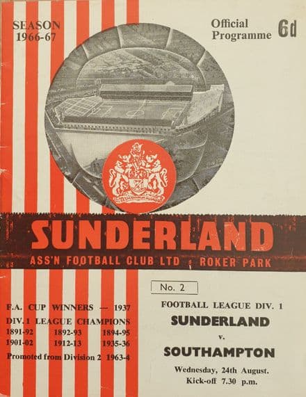 Sunderland v Southampton, Div 1 (1966, Aug 24th)