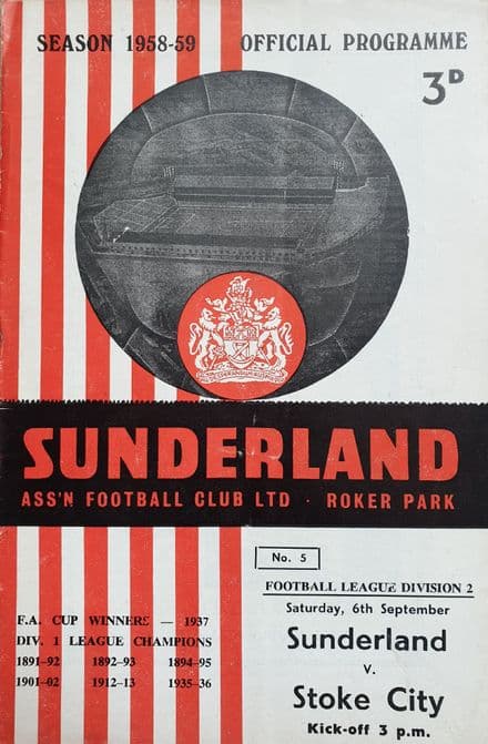 Sunderland v Stoke, Div 2 (1958, Sep 6th)