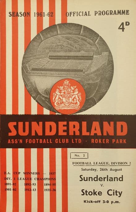 Sunderland v Stoke, Div 2 (1961, Aug 26th)