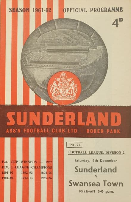 Sunderland v Swansea, Div 2 (1961, Dec  9th)