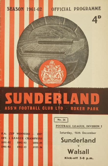 Sunderland v Walsall, Div 2 (1961, Dec 16th)