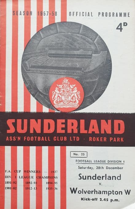 Sunderland v Wolves, Div 1 (1957, Dec 28th)
