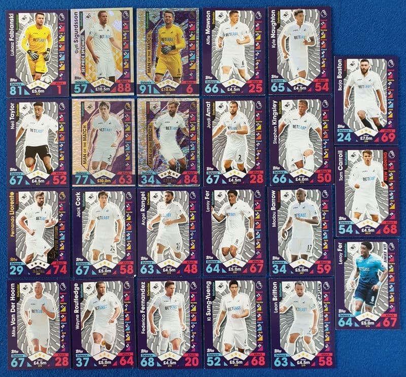 Swansea City, Match Attax Cards x 24 (2016-17)
