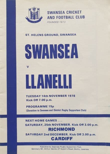 Swansea v Llanelli (1978, Nov 14th)