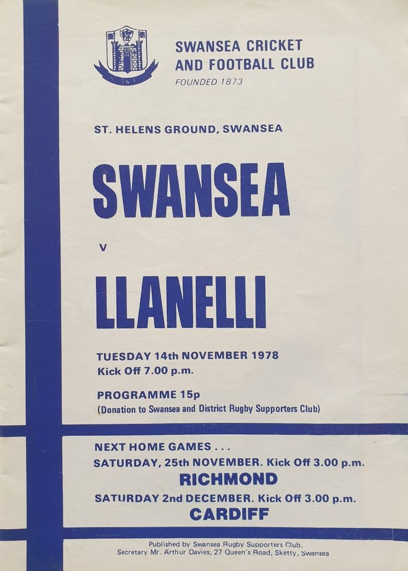 Swansea v Llanelli (1978, Nov 14th)