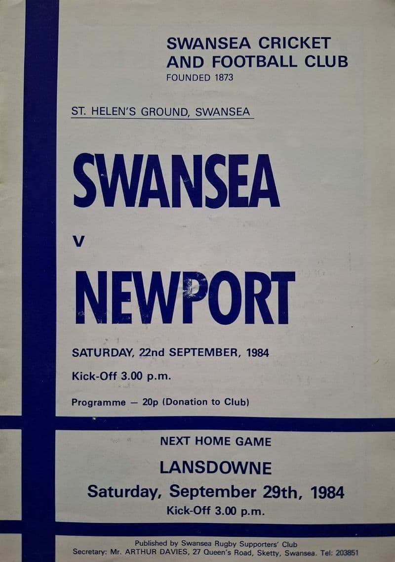 Swansea v Llanelli (1984, Sep 29th)