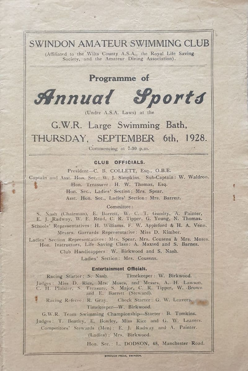 Swindon Amateur Swimming Club (1928, Sep 6th)