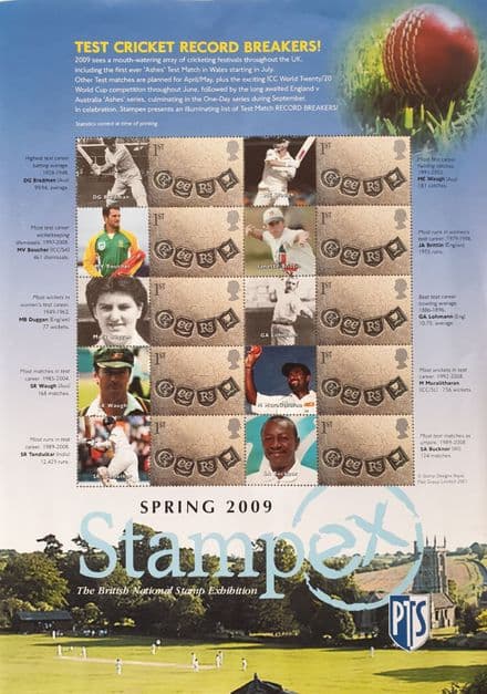 Test Cricket Record Breakers (2009) Commemorative Stamp Sheet