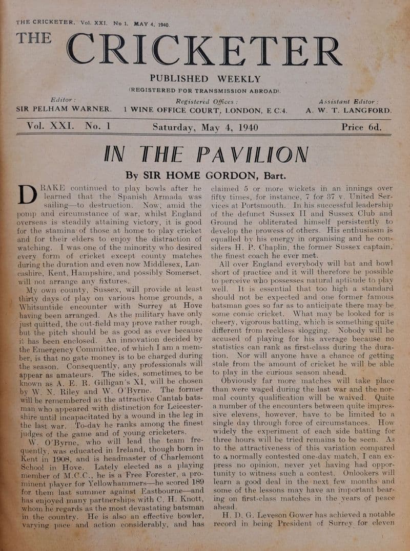The Cricketer (1940, May 4th to Sep 7th)