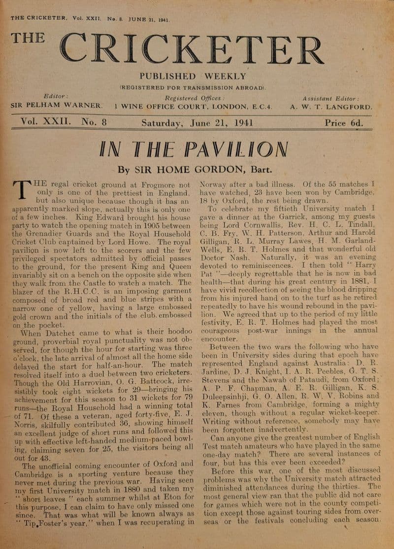 The Cricketer (1941, Jun 21st to Sep 6th)