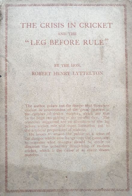 The Crisis in Cricket by RH Lyttelton (1928)