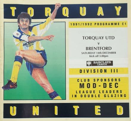 Torquay Utd v Brentford, Div 3 (1991, Dec 14th)