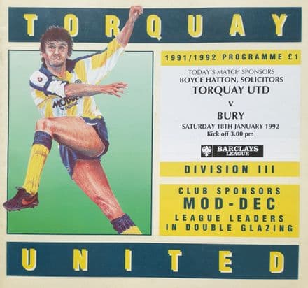 Torquay Utd v Bury, Div 3 (1992, Jan 18th)