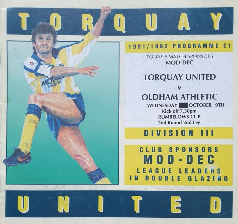 Torquay Utd v Oldham, Rumbelows Cup (1991, Oct 9th)