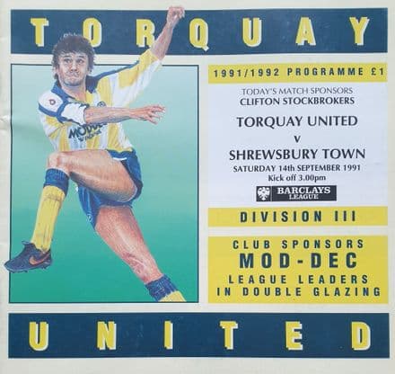 Torquay Utd v Shrewsbury, Div 3 (1991, Sep 14th)