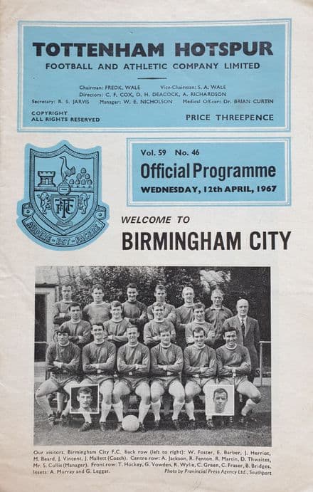 Tottenham Hotspur v Birmingham, Div 1 (1967, Apr 12th)