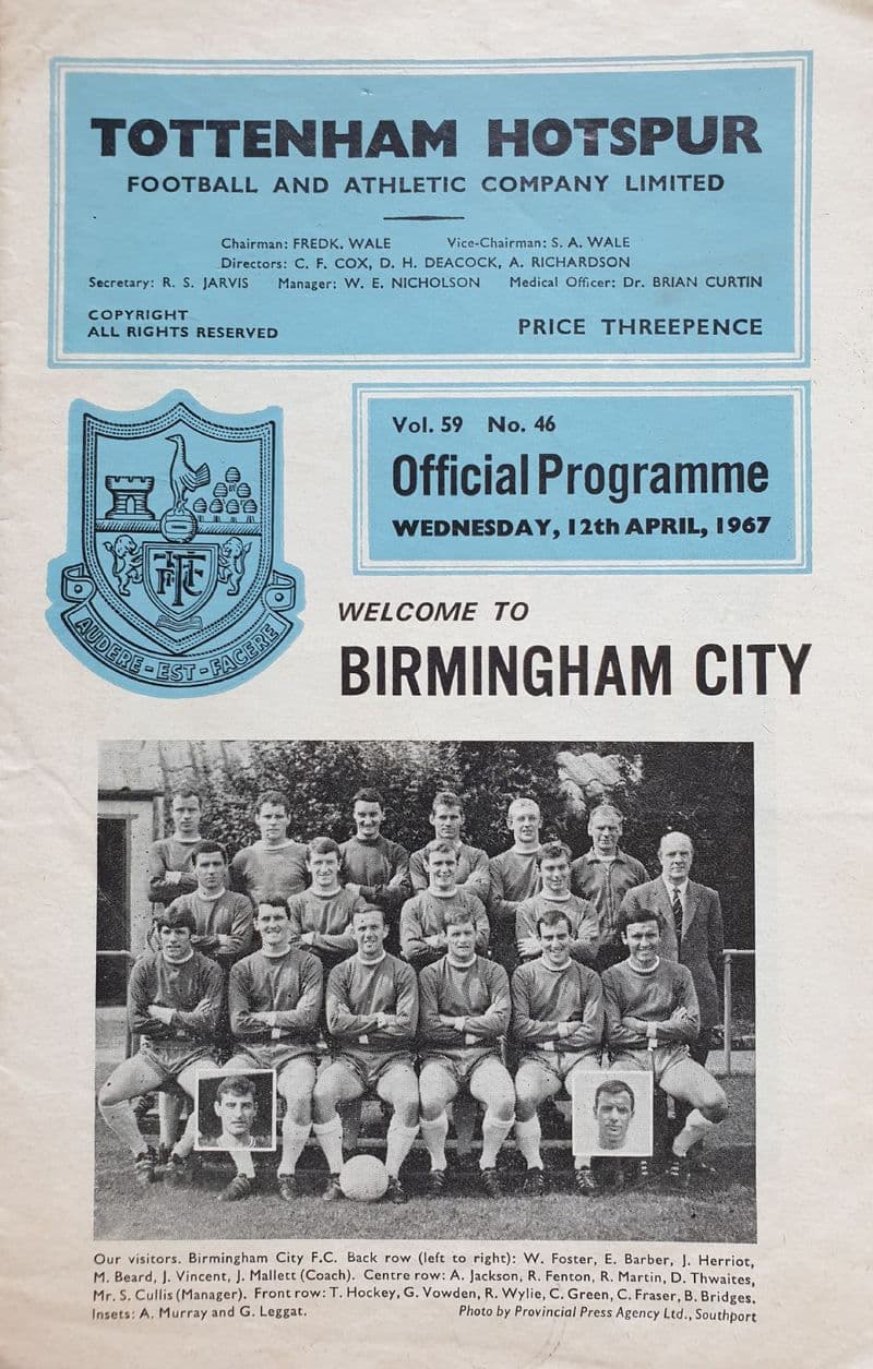 Tottenham Hotspur v Birmingham, Div 1 (1967, Apr 12th)